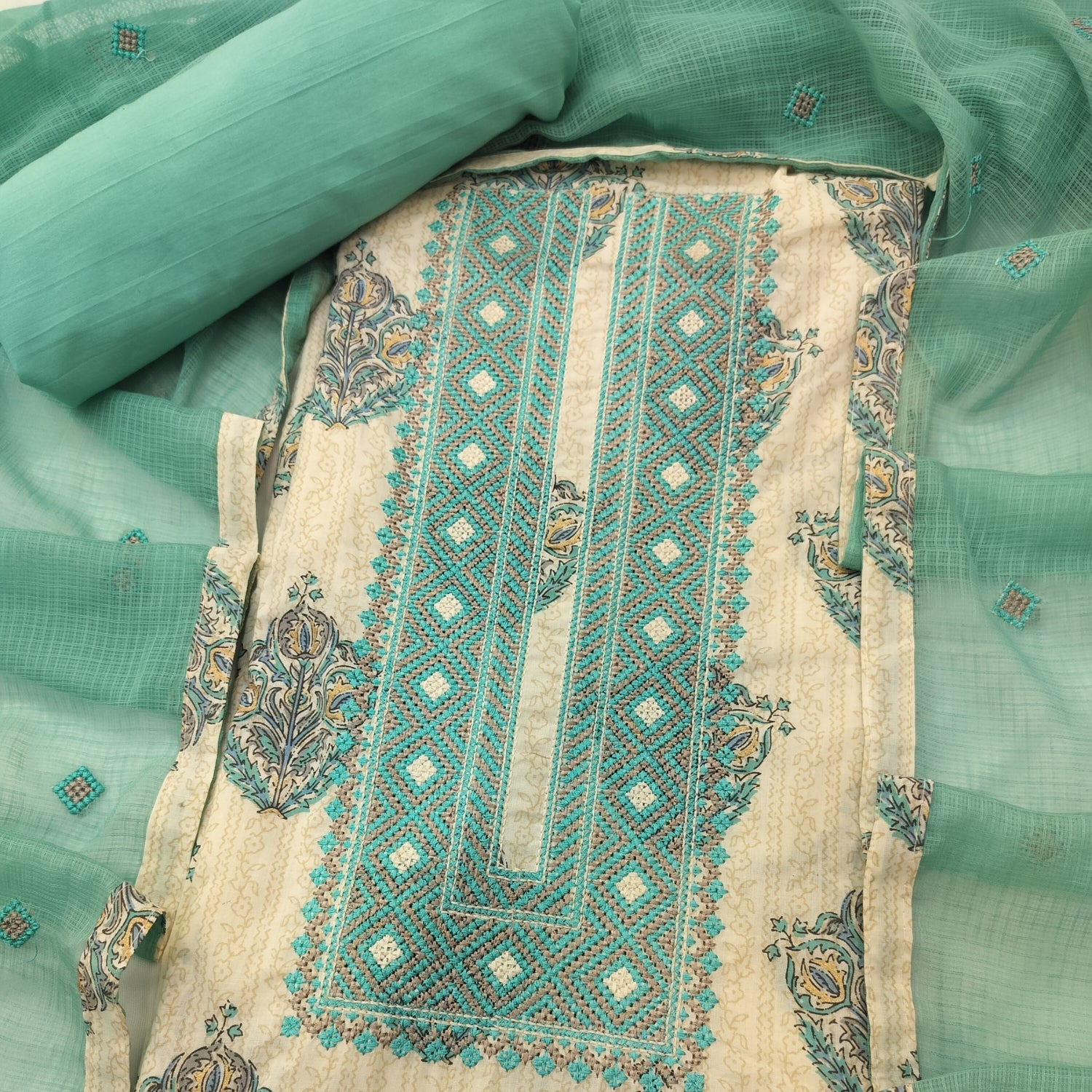 Elegant Pure Cotton Suit with Thread Work & Kota Doria Dupatta