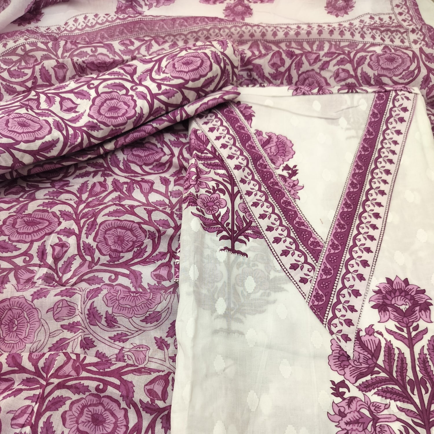 Elegant Pure Cotton Suit with Digital Print & V-Neckline