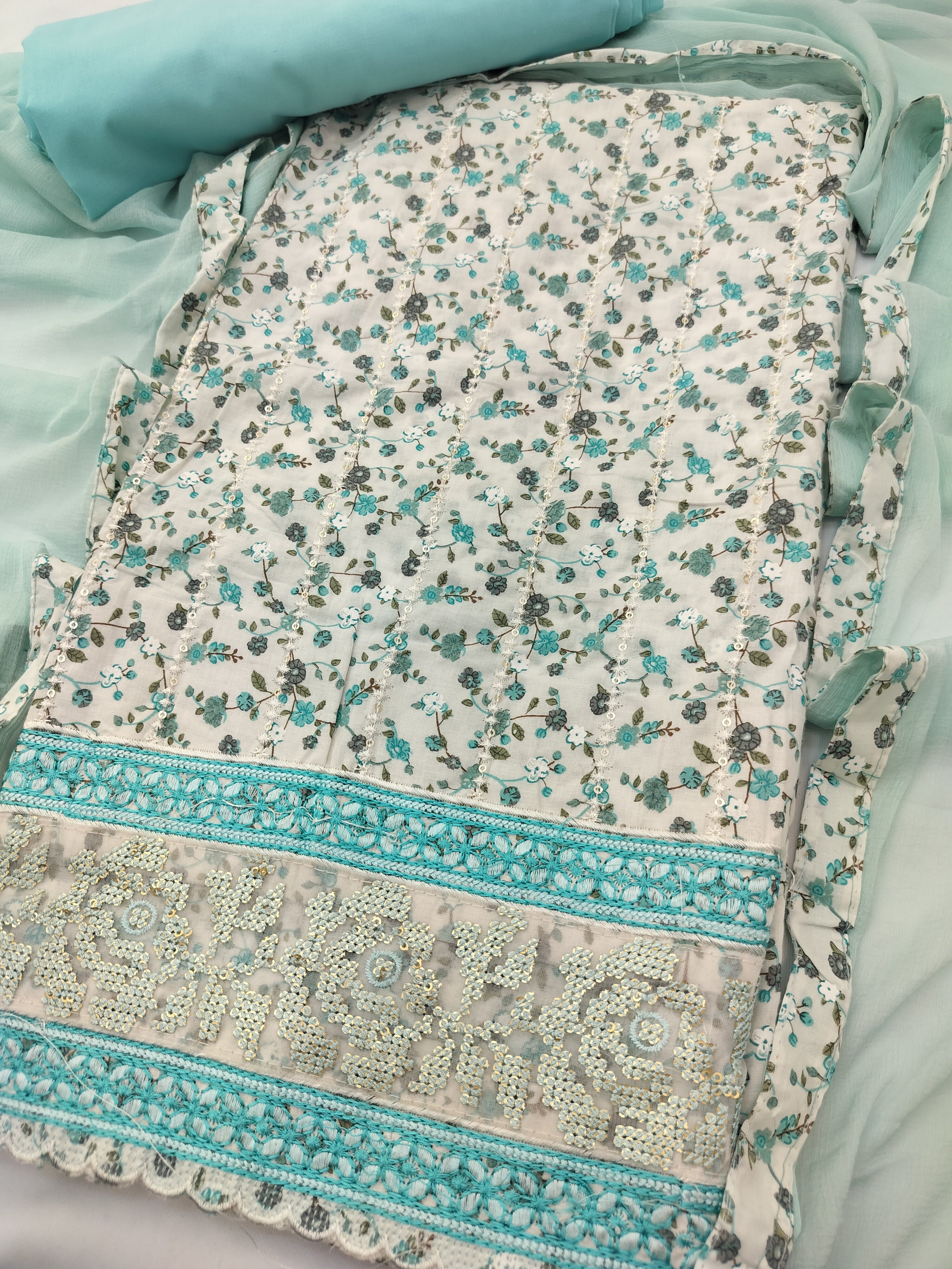 Elegant Pure Cotton Suit with Thread Work & Kota Doria Dupatta