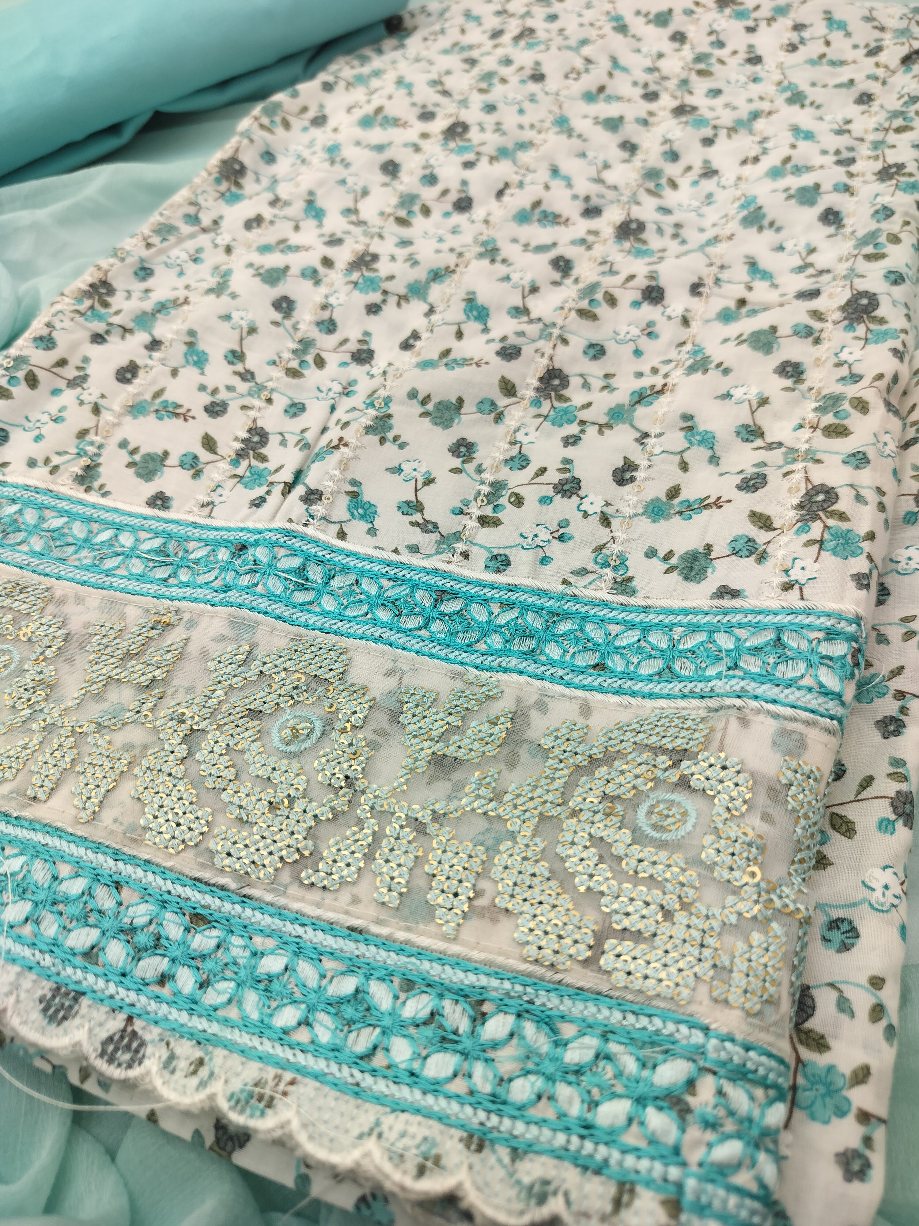 Elegant Pure Cotton Suit with Thread Work & Kota Doria Dupatta