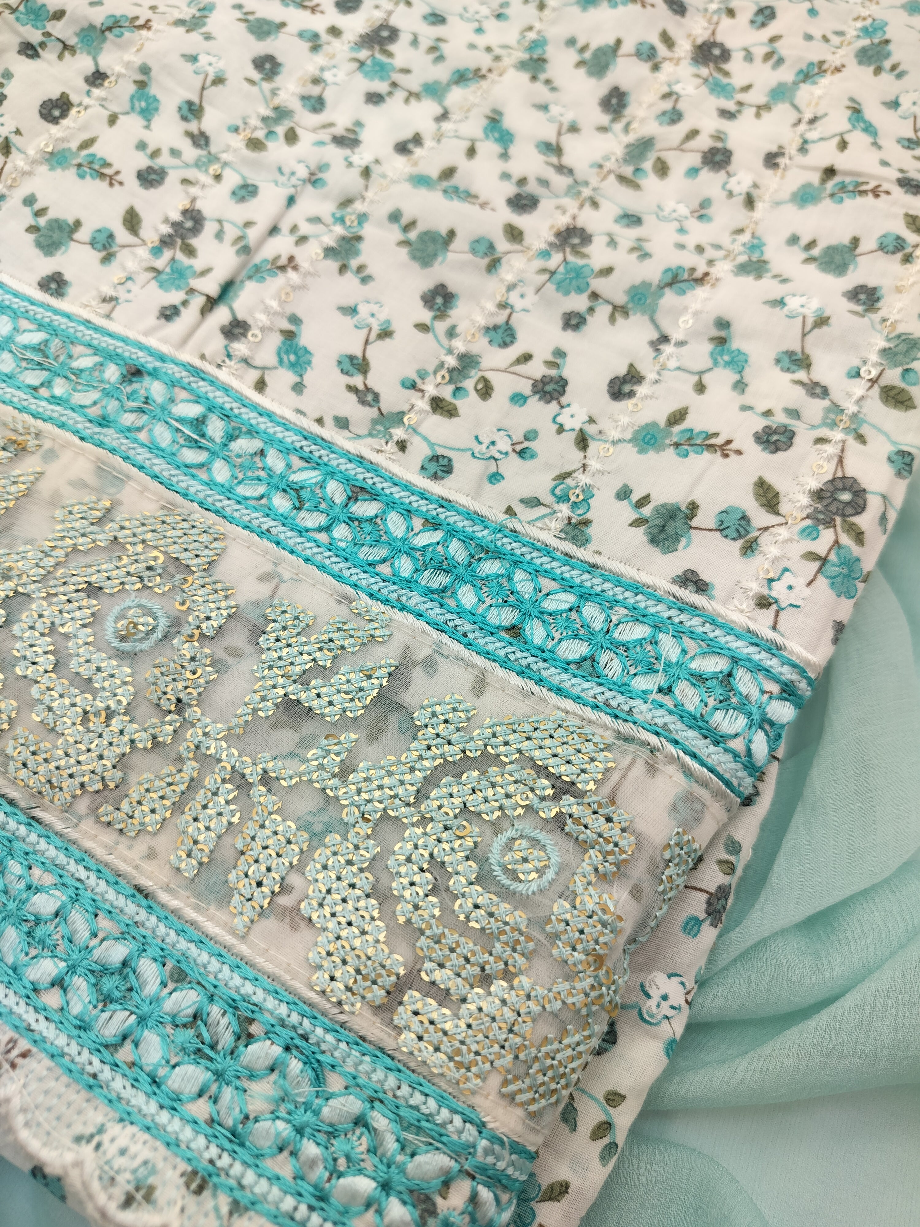 Elegant Pure Cotton Suit with Thread Work & Kota Doria Dupatta