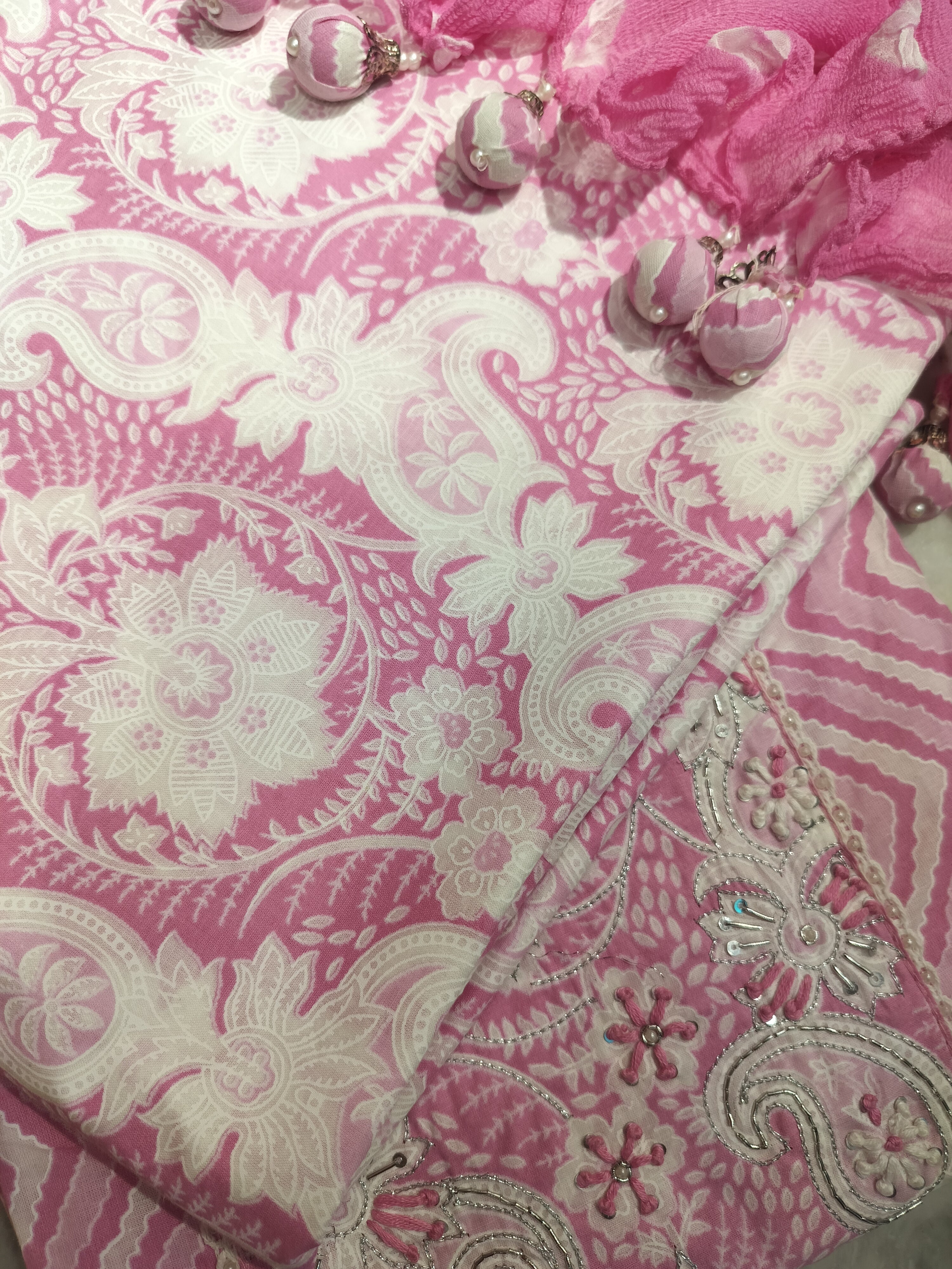 Elegant Pure Cotton Suit with Thread Work & Kota Doria Dupatta