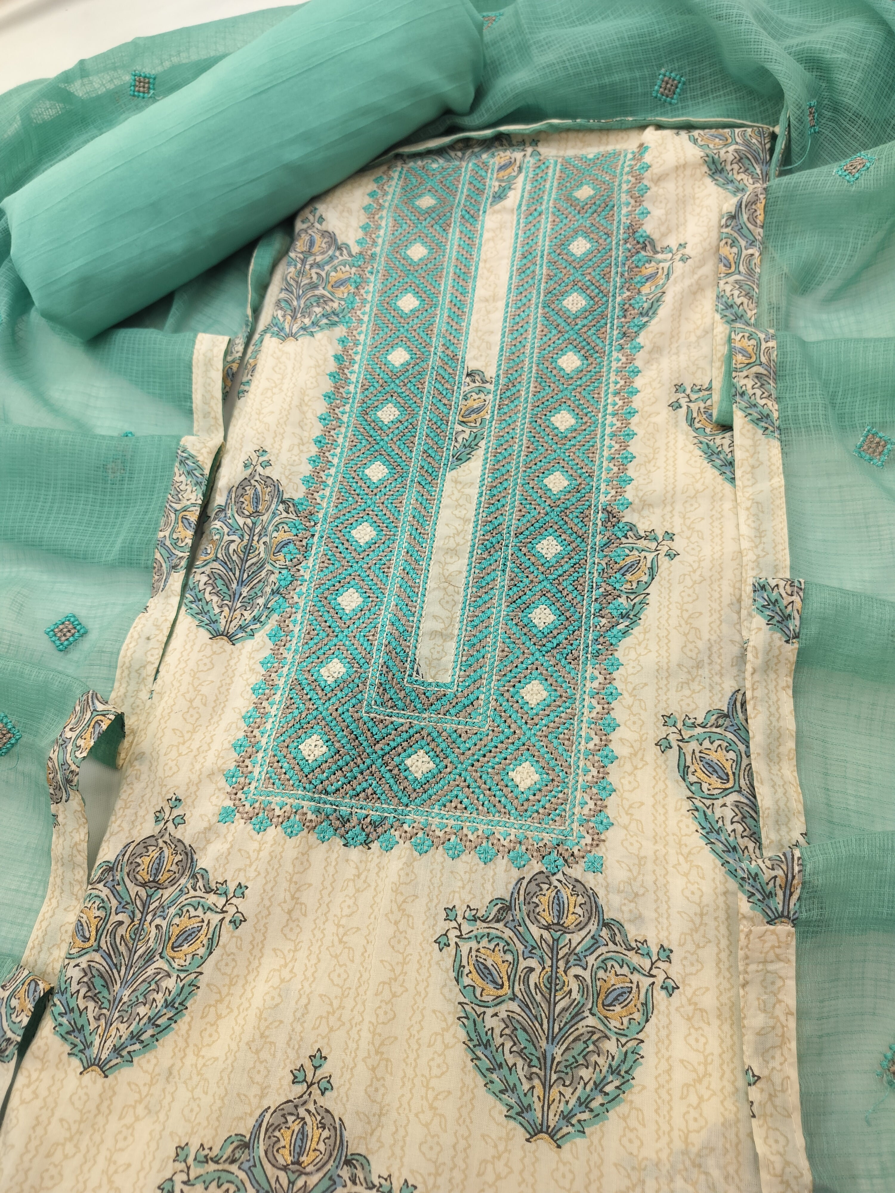 Elegant Pure Cotton Suit with Thread Work & Kota Doria Dupatta