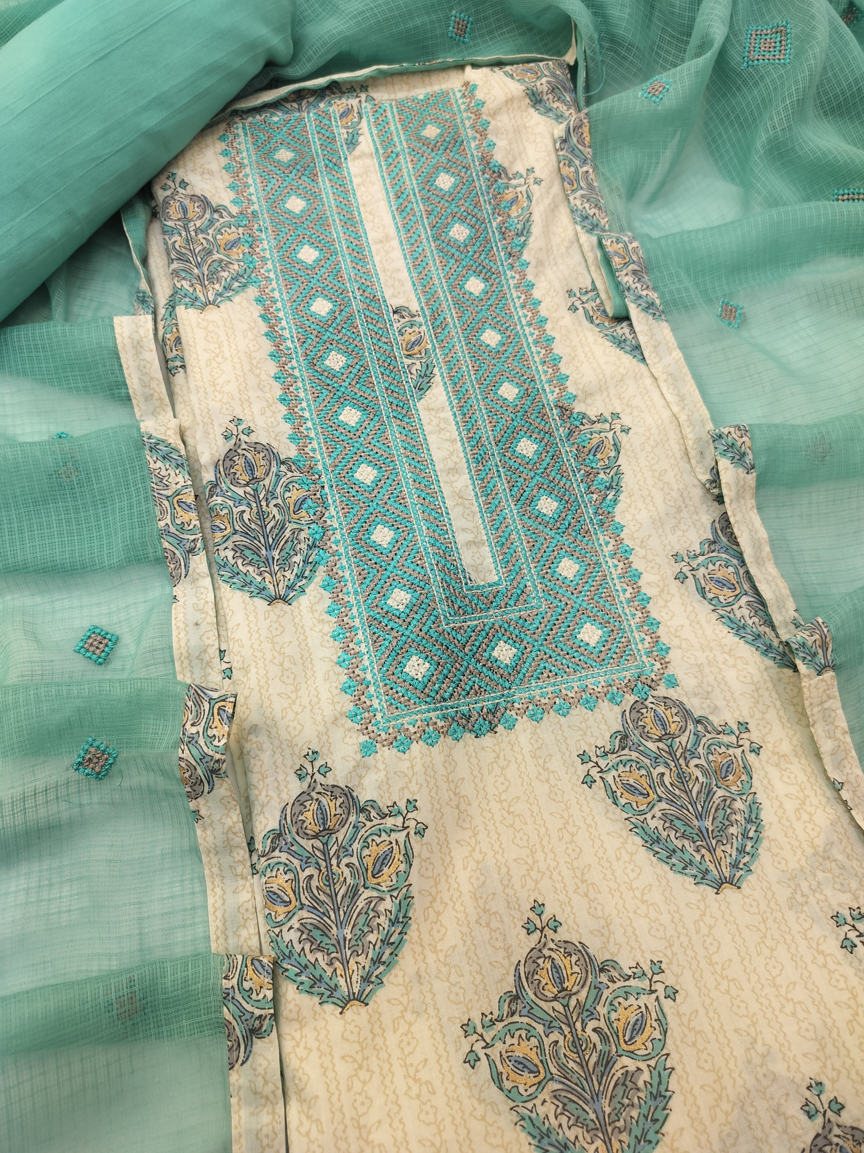 Elegant Pure Cotton Suit with Thread Work & Kota Doria Dupatta