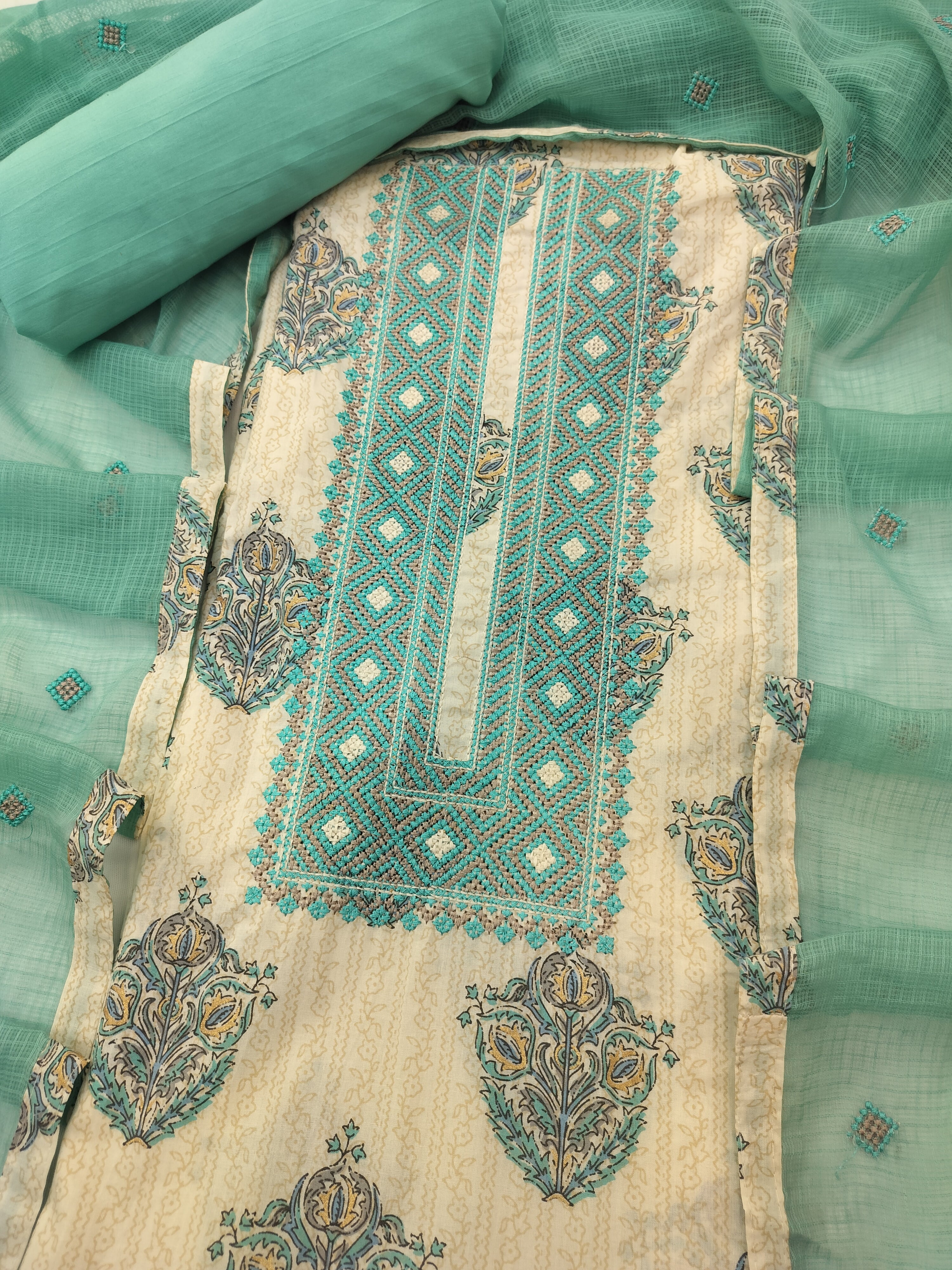 Elegant Pure Cotton Suit with Thread Work & Kota Doria Dupatta