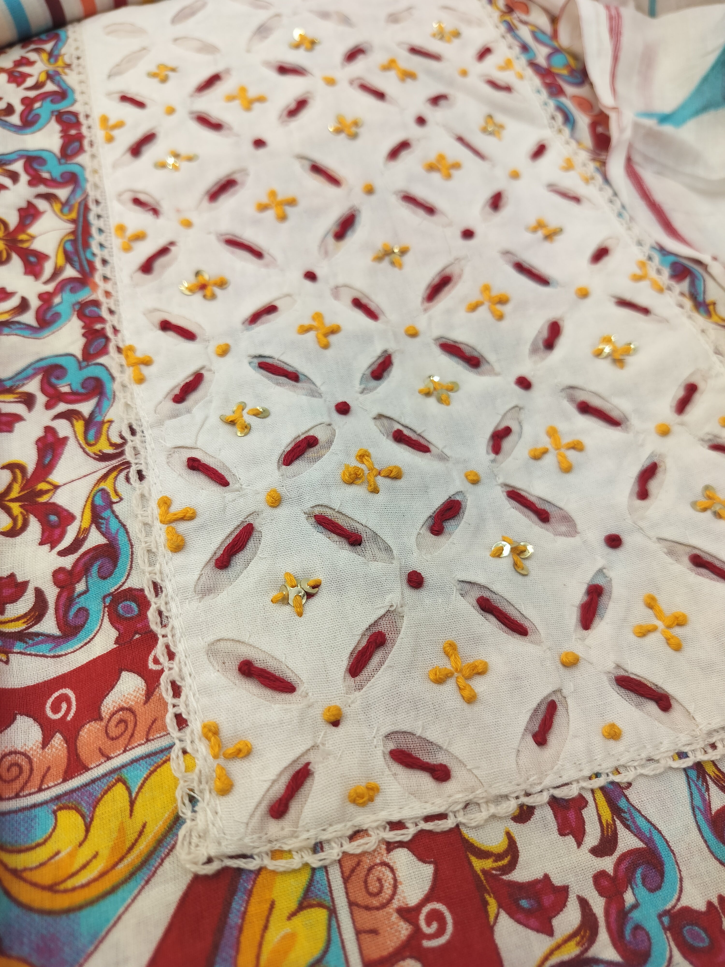 Elegant Pure Cotton Suit with Thread Work & Kota Doria Dupatta