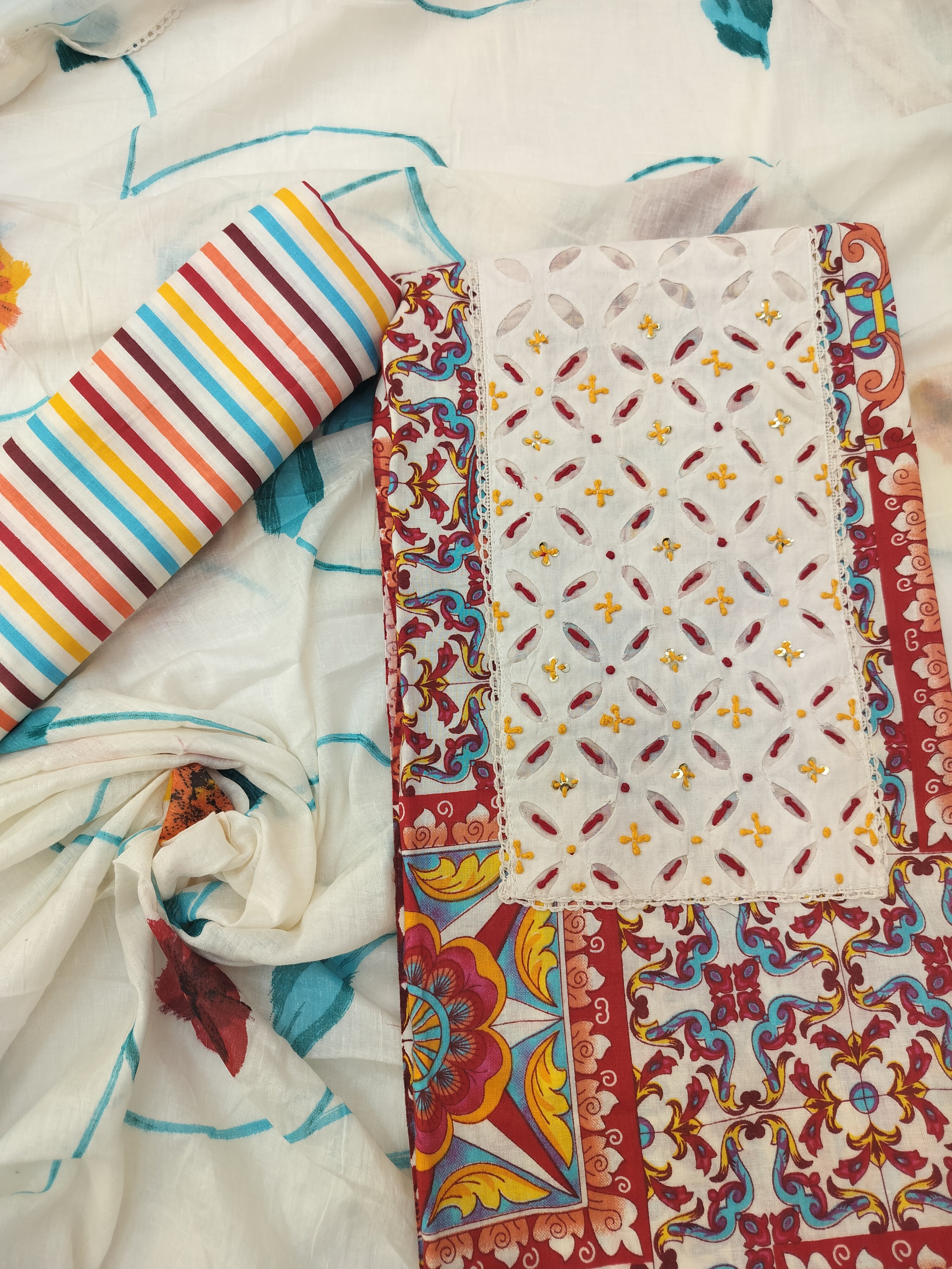 Elegant Pure Cotton Suit with Thread Work & Kota Doria Dupatta