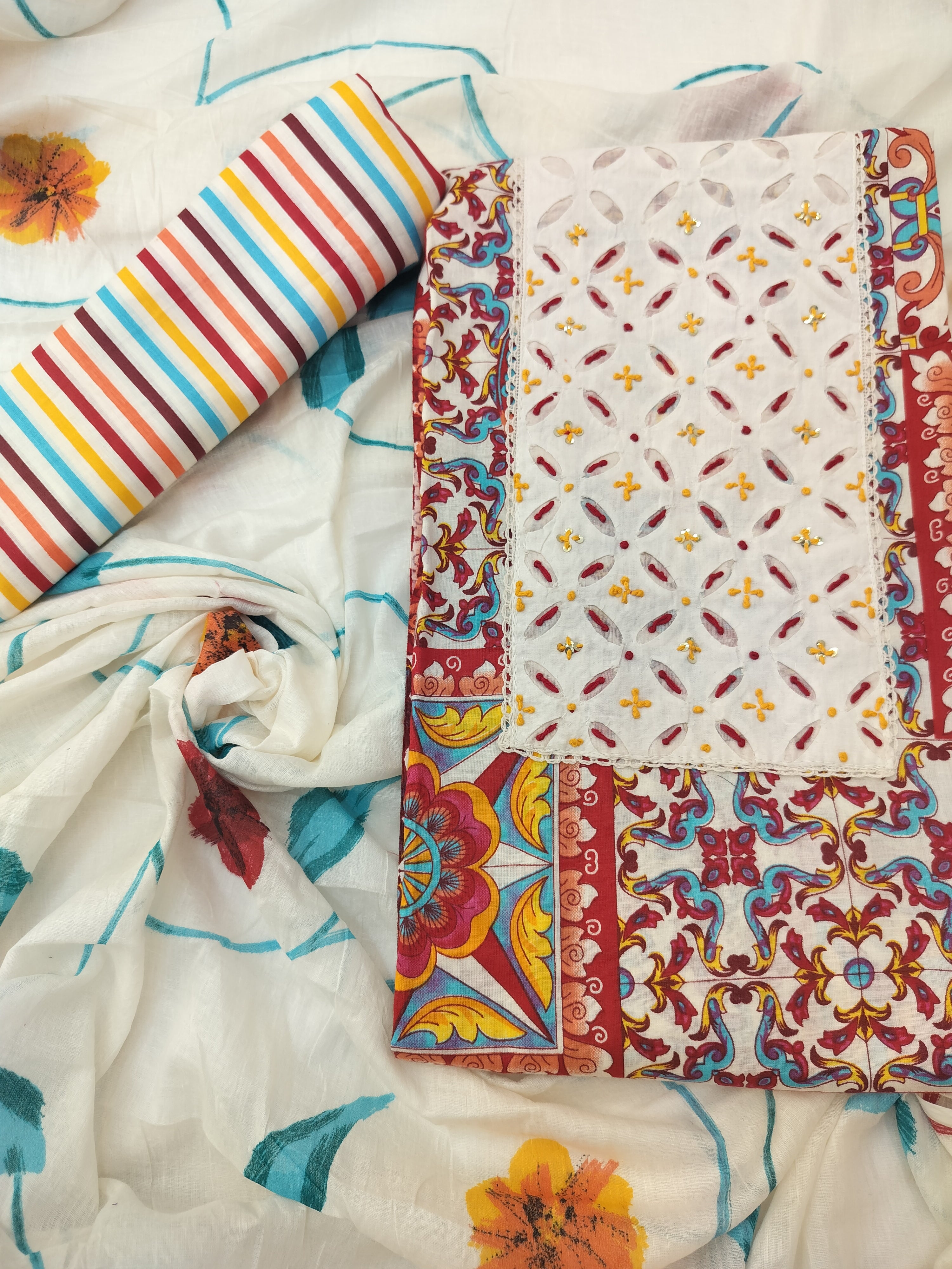 Elegant Pure Cotton Suit with Thread Work & Kota Doria Dupatta