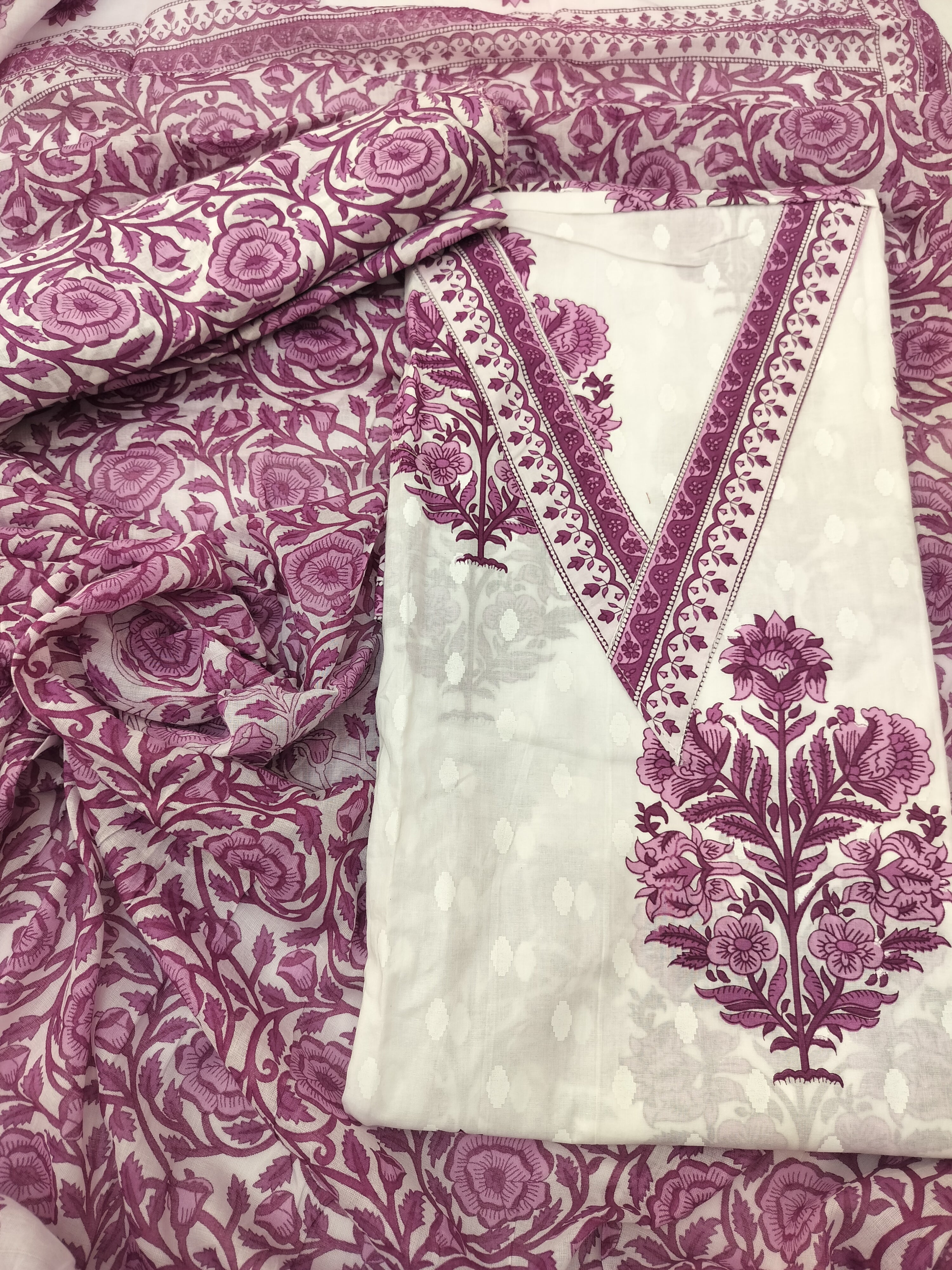 Elegant Pure Cotton Suit with Thread Work & Kota Doria Dupatta