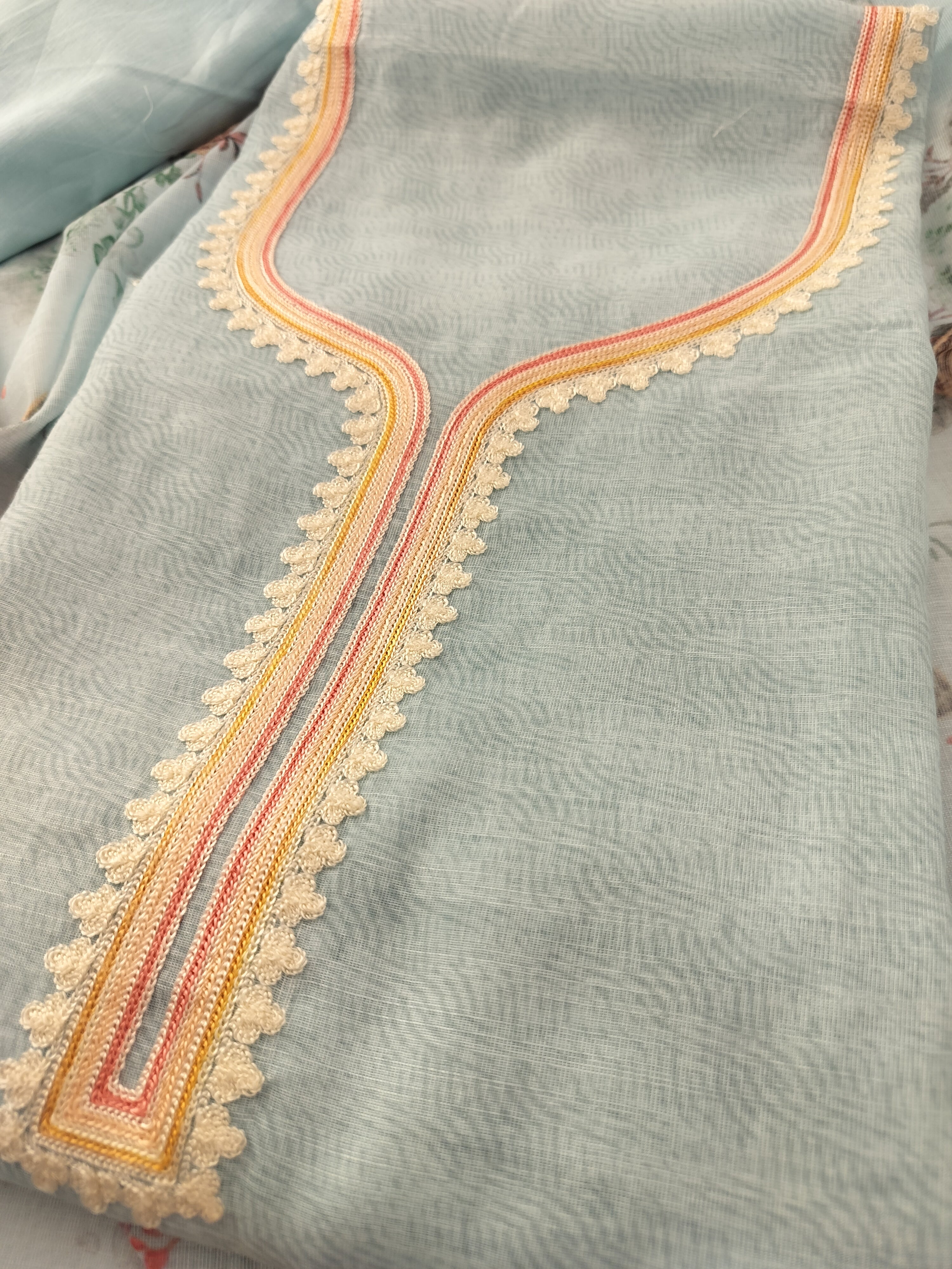 Graceful Pure Kota Silk Suit with Patola Border and Mehroon Cambric Bottom