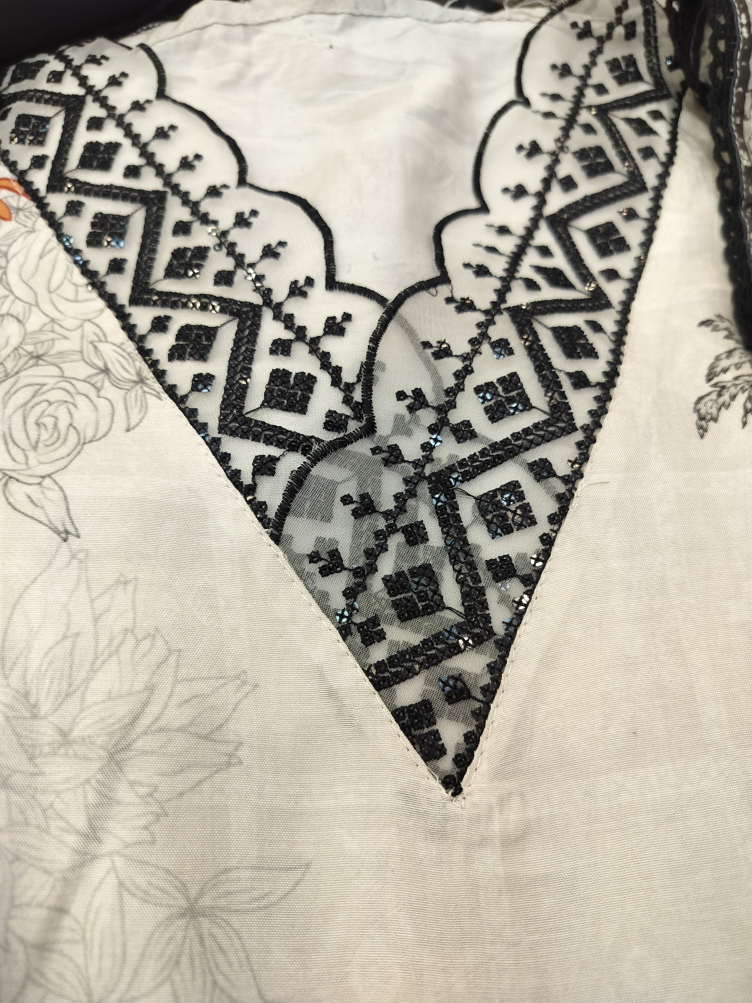 Elegant Pure Muslin Digital Print Suit with Sequin Work & Black Shantoon Bottom