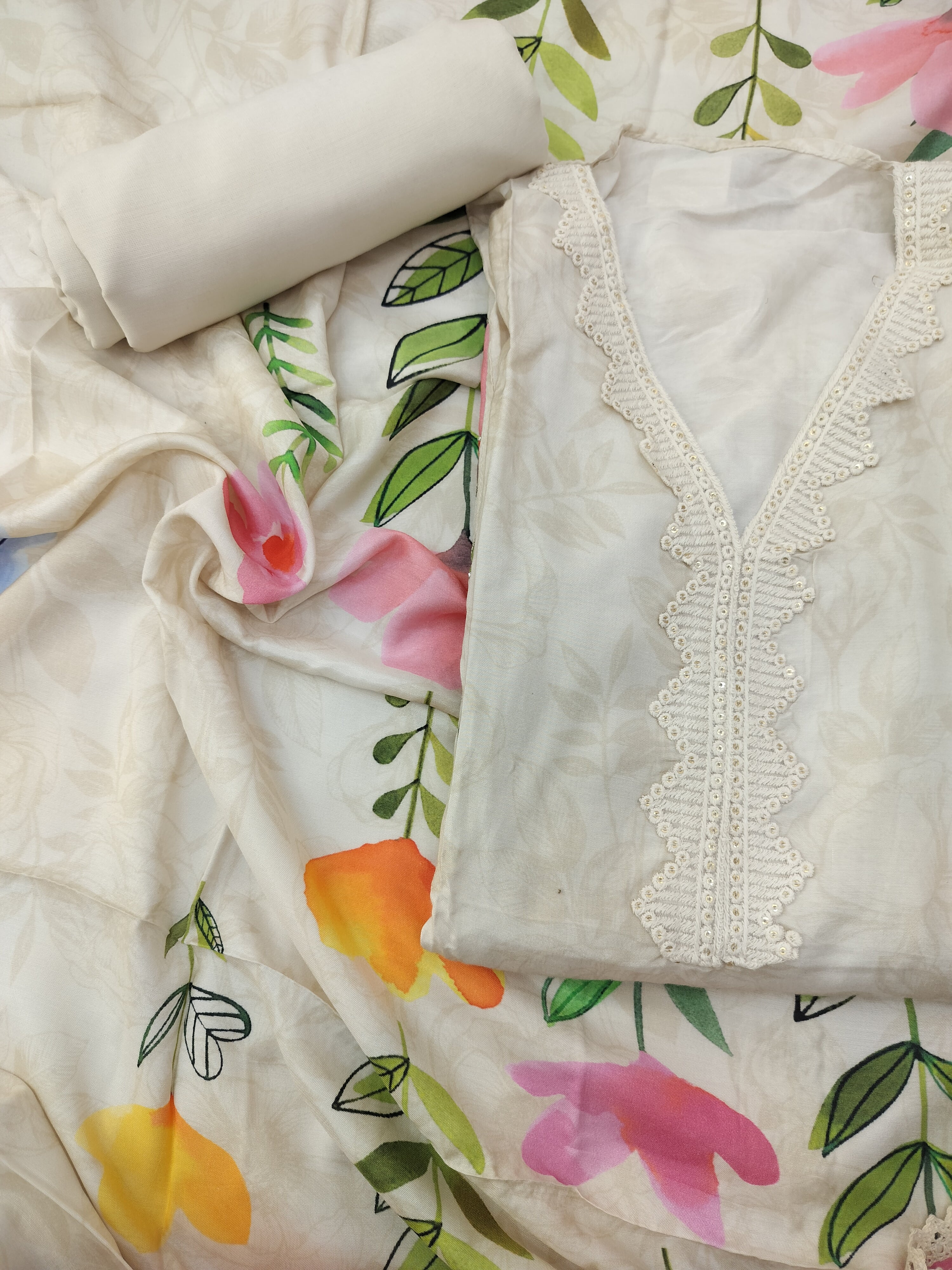 Elegant Pure Muslin Digital Print Suit with Sequin Work & Black Shantoon Bottom